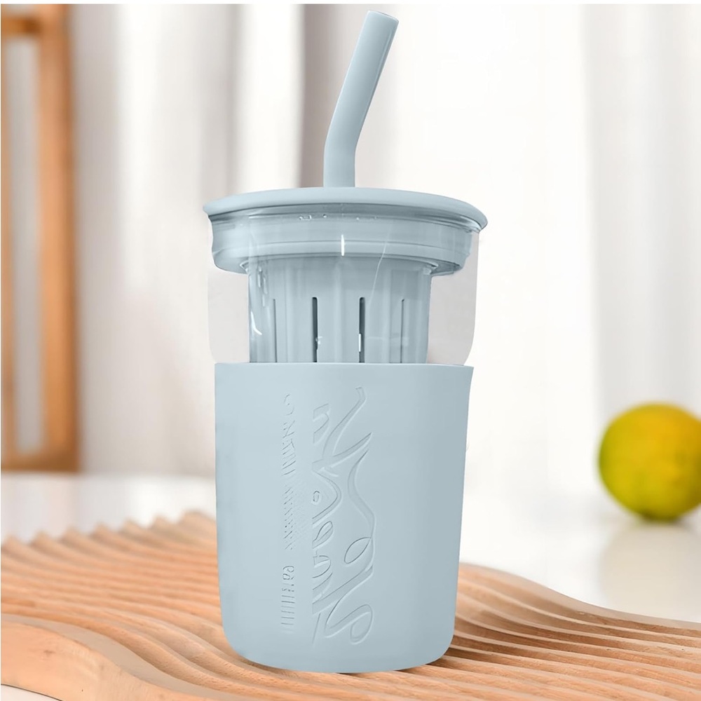 Stylish Blue Silicone Tumbler with Straw
